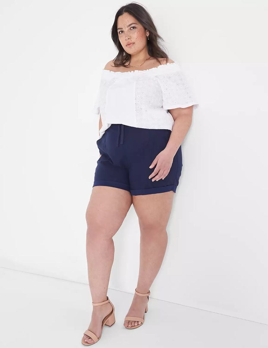 Lane Bryant Convertible Eyelet Woven & Knit Top Women T Shirts White | NCI1497AE