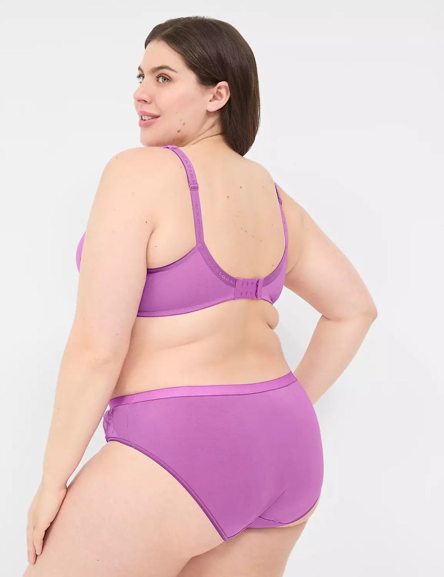 Lane Bryant Cotton Boost Plunge With Lace Women Bralettes Purple | HNV7462UB