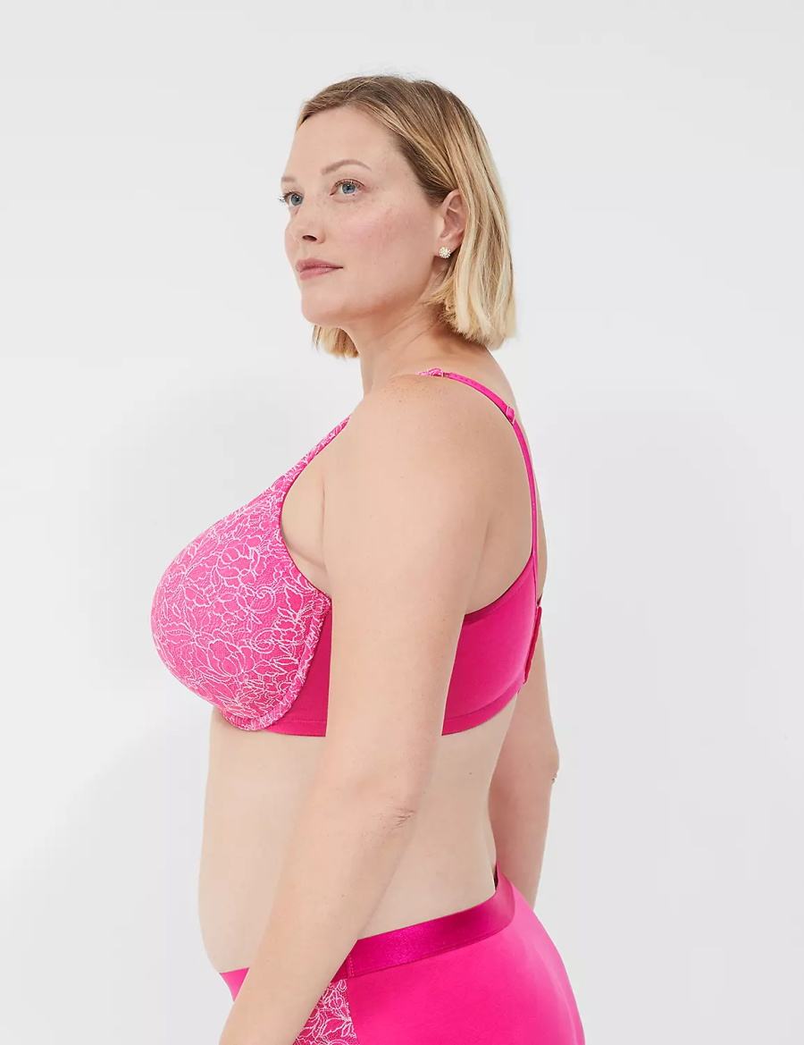 Lane Bryant Cotton Boost Plunge With Lace Women Bralettes Dark Fuchsia | ACX1577SY