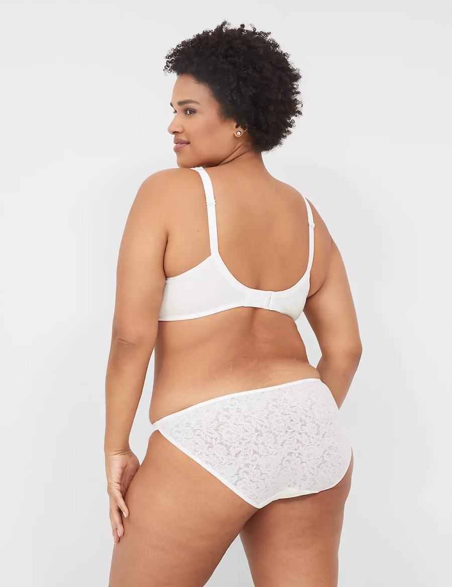 Lane Bryant Cotton Double-String With Lace Back Women Bikini Panty White | ZYU9022EK