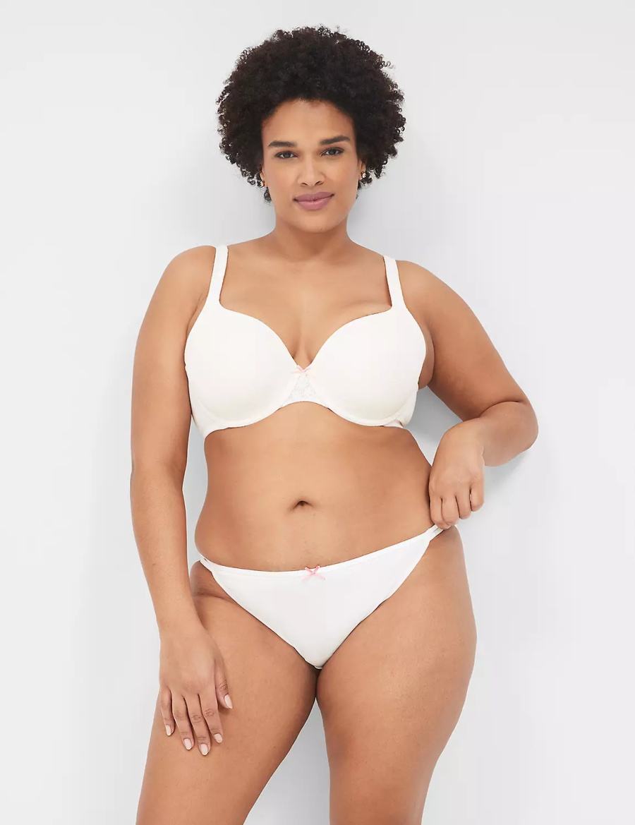 Lane Bryant Cotton Double-String With Lace Back Women Bikini Panty White | ZYU9022EK