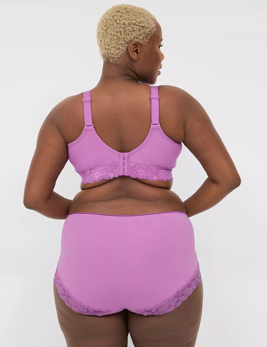 Lane Bryant Cotton Full With Lace Back Women Briefs Purple | CNP6890LD