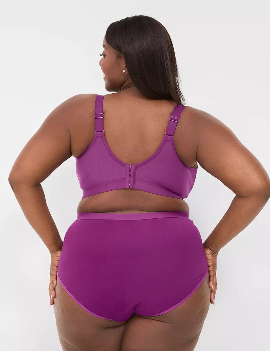 Lane Bryant Cotton Full With Lace Trim Women Briefs Purple | CHO7370QE