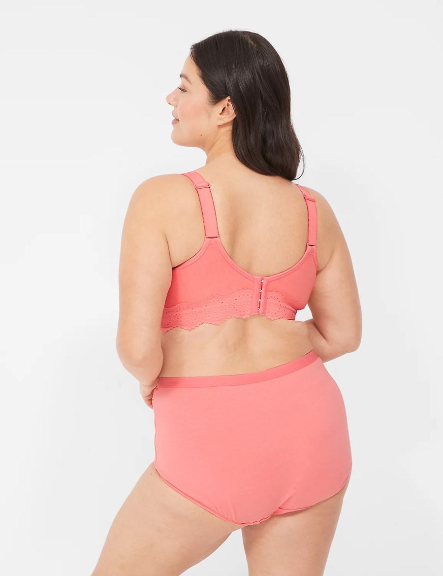 Lane Bryant Cotton Full with Lace Waist Women Briefs Pink | OCA7276JX