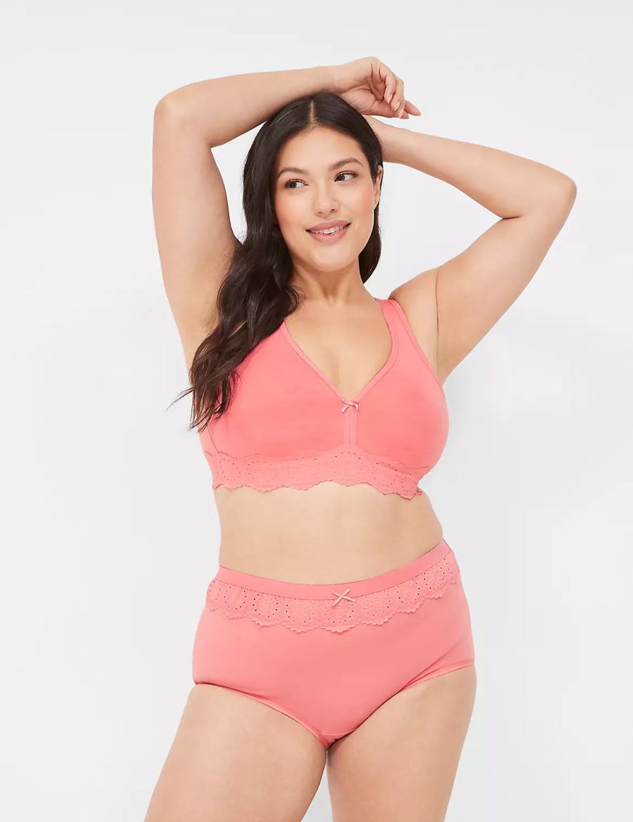 Lane Bryant Cotton Full with Lace Waist Women Briefs Pink | OCA7276JX