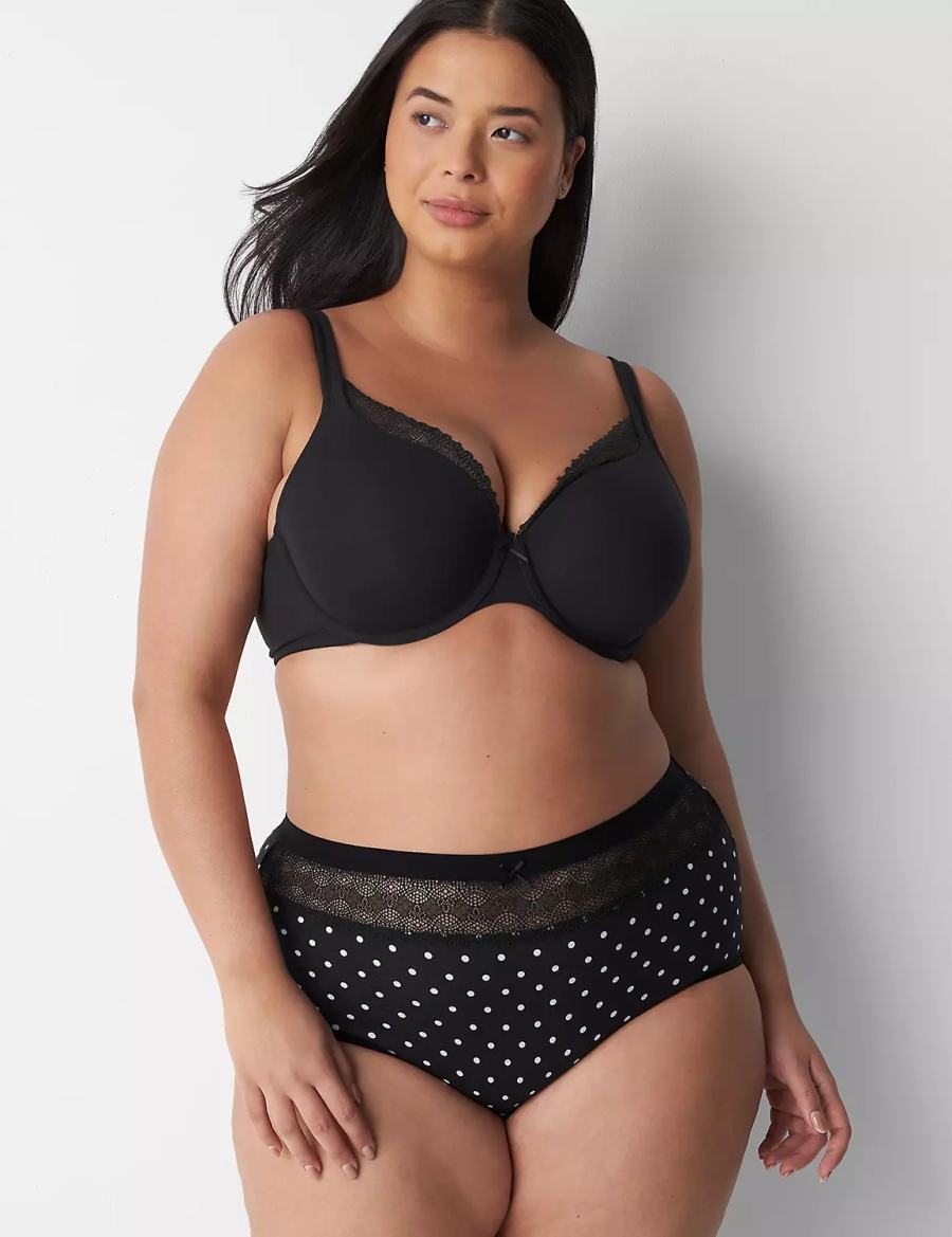 Lane Bryant Cotton Full with Lace Waist Women Briefs Green Black | CEM4368HM