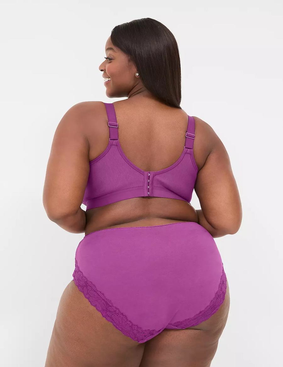 Lane Bryant Cotton High-Leg With Lace Back Women Briefs Purple | SUY4566EN