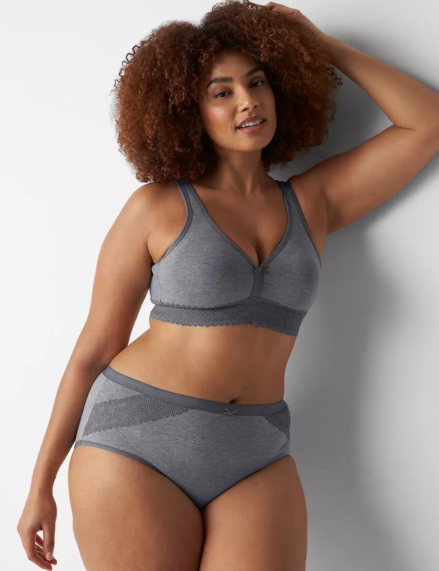 Lane Bryant Cotton High-Leg With Lace Trim Women Briefs Grey | PXY823SW