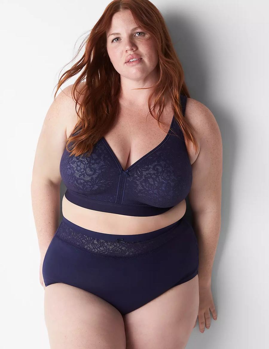 Lane Bryant Cotton High-Leg With Lace Waist Women Briefs Blue | LJW2082CH