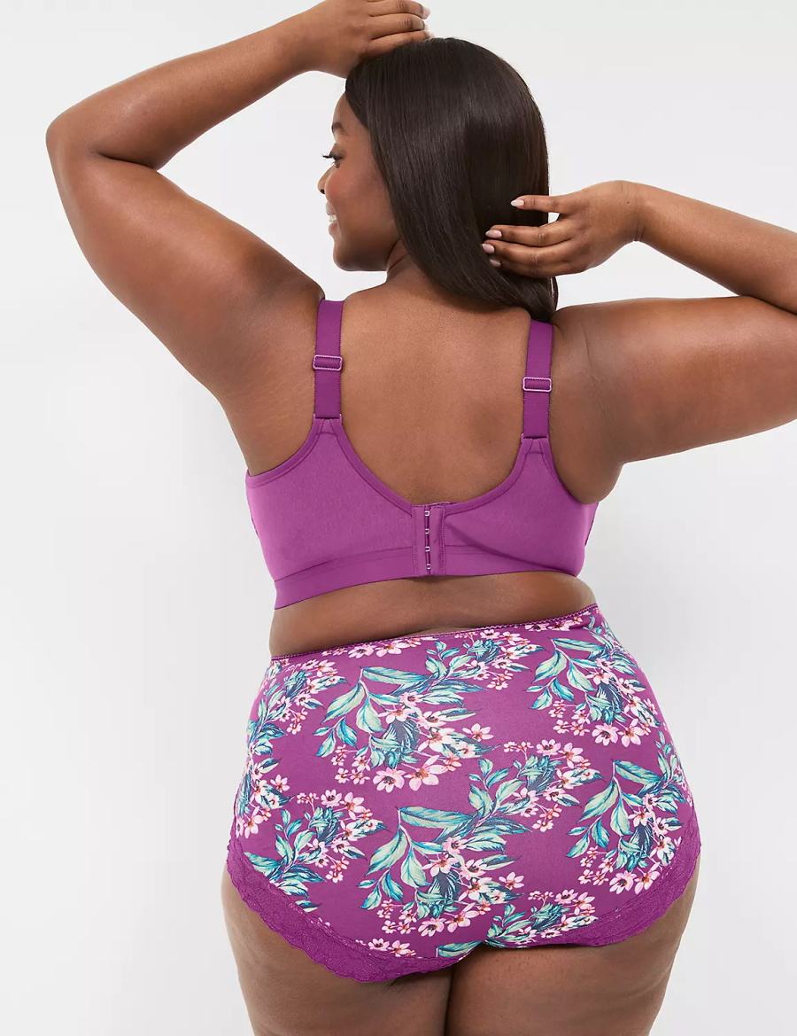 Lane Bryant Cotton High-Waist With Lace Back Women Briefs Purple | BRE2181WN