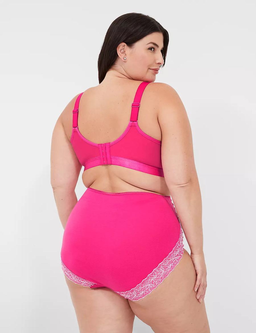 Lane Bryant Cotton High-Waist With Lace Back Women Briefs Dark Fuchsia | UQY4862VI