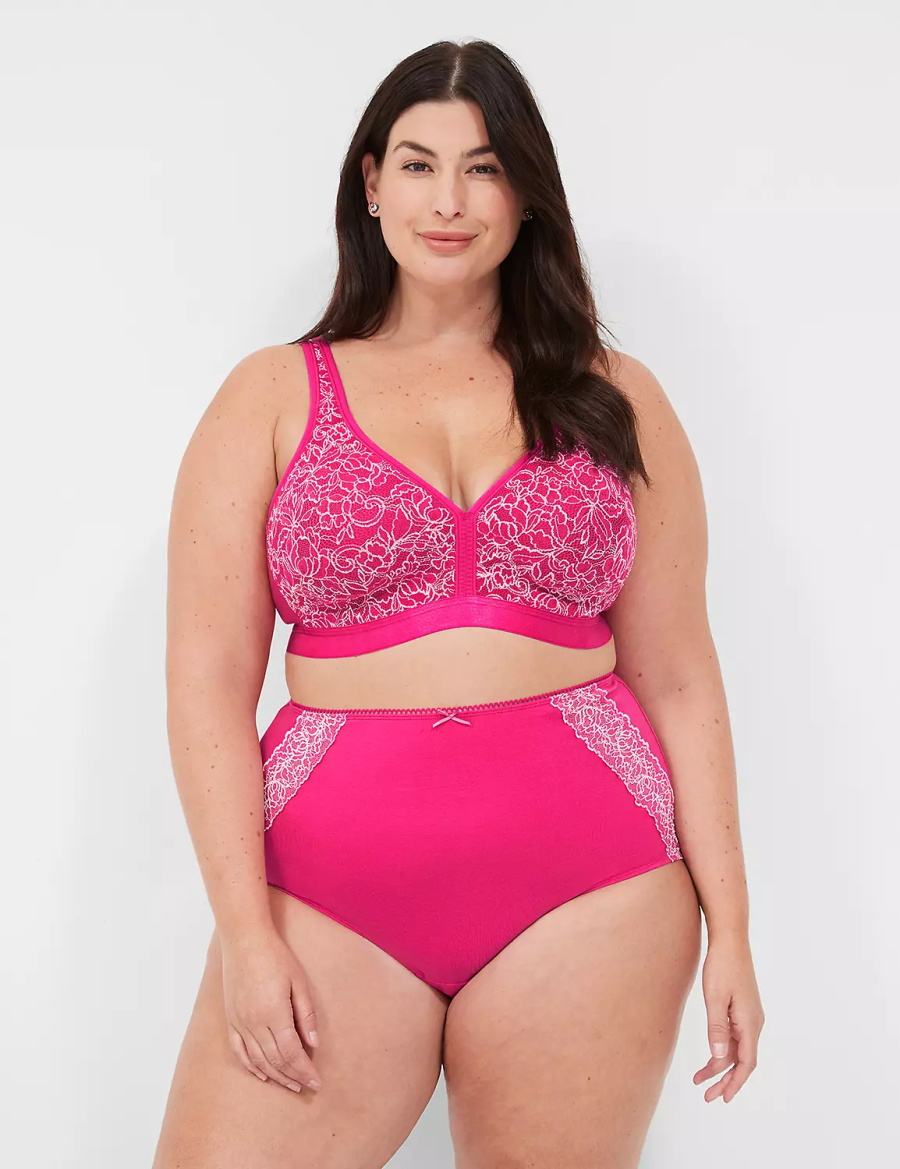 Lane Bryant Cotton High-Waist With Lace Back Women Briefs Dark Fuchsia | UQY4862VI