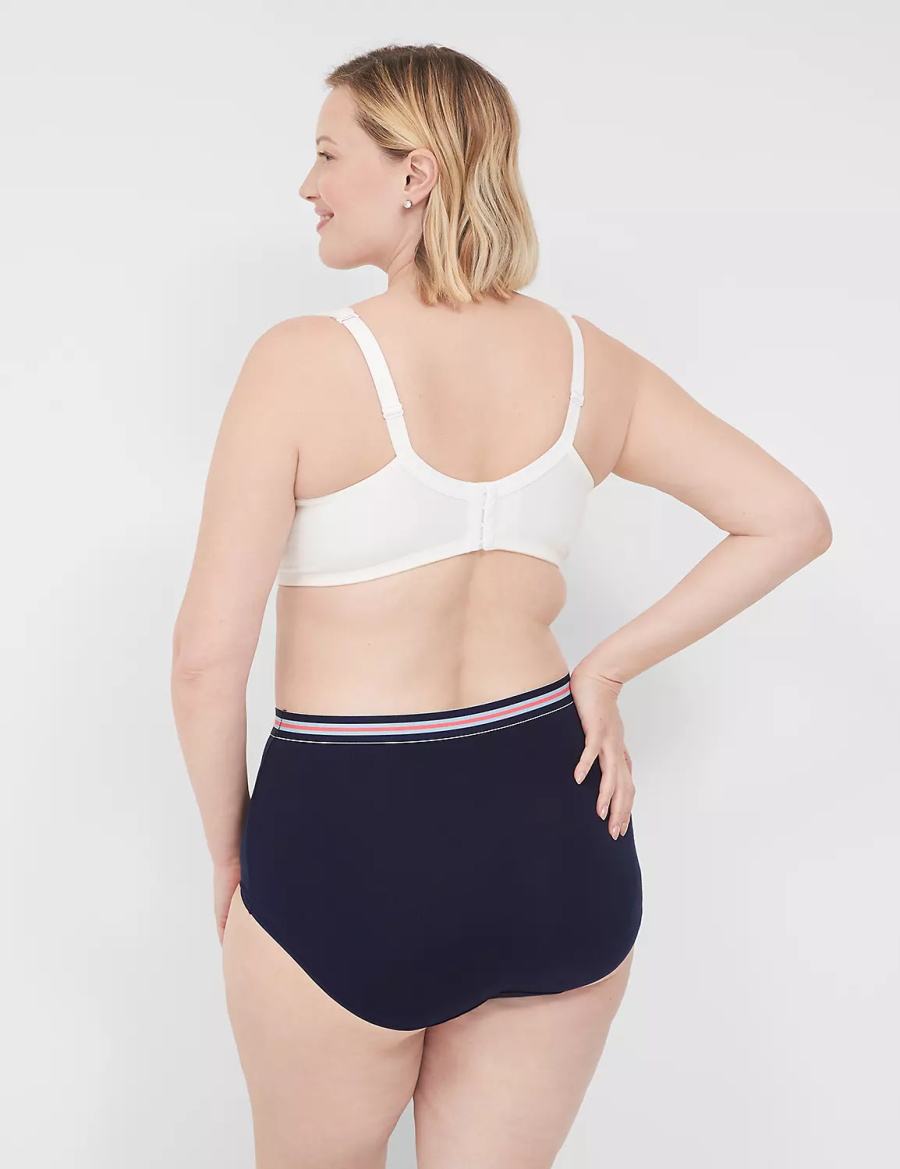 Lane Bryant Cotton High-Waist With Wide Waistband Women Briefs Blue | YYO8033WQ