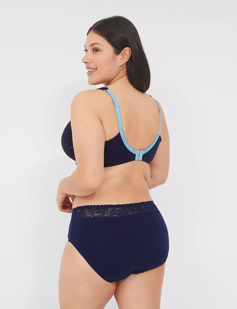 Lane Bryant Cotton Lightly Lined Full Coverage With Lace Women Bralettes Blue | KRA2335FD