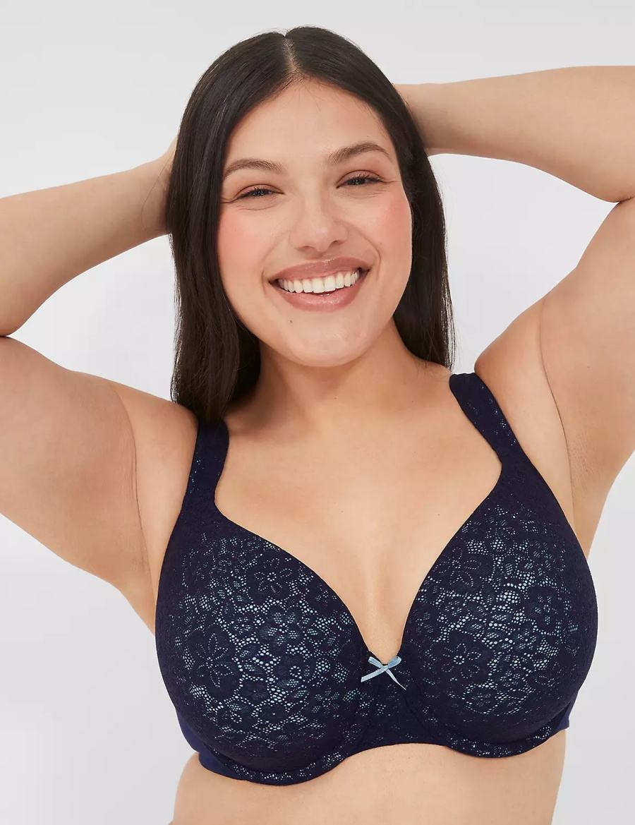 Lane Bryant Cotton Lightly Lined Full Coverage With Lace Women Bralettes Blue | KRA2335FD