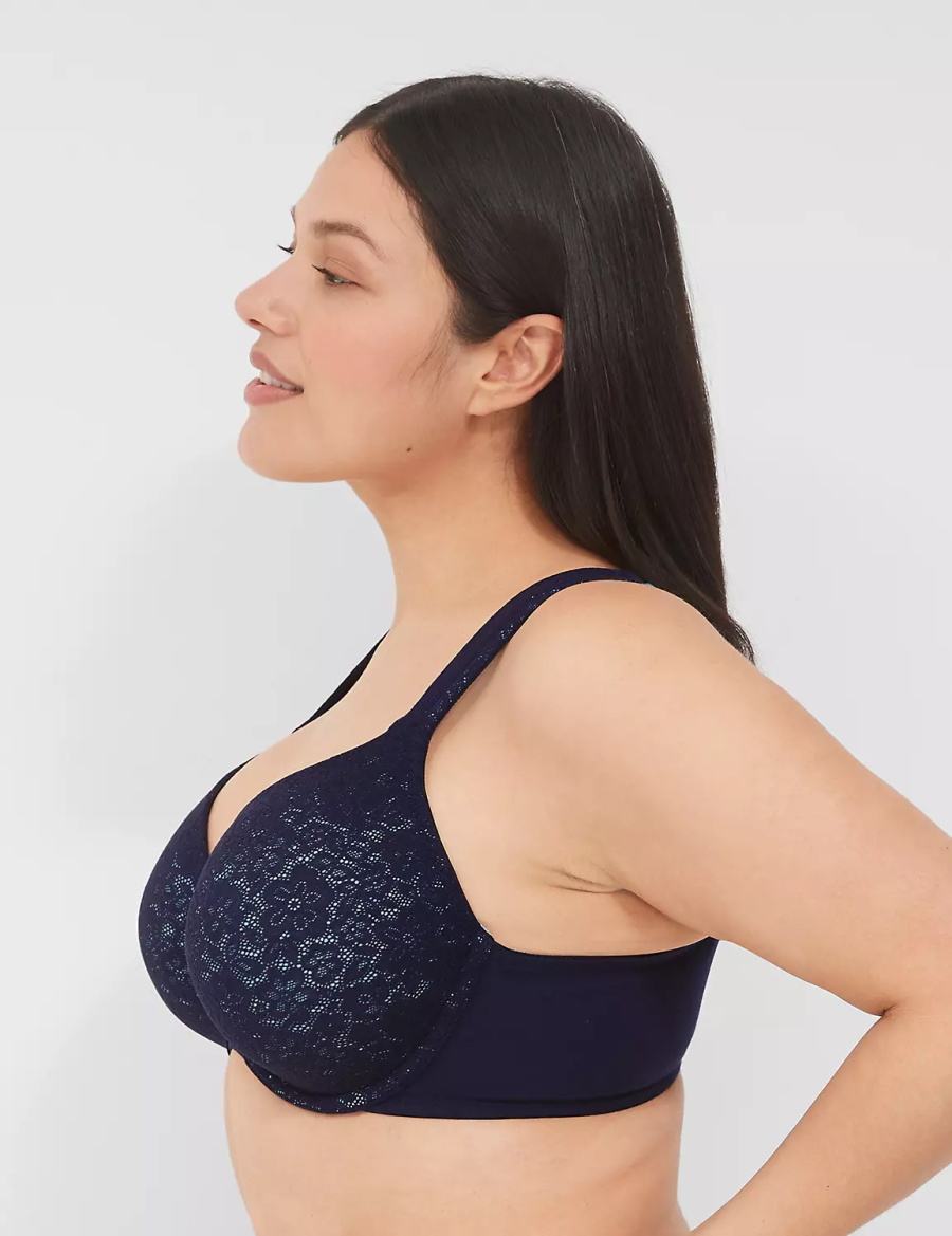 Lane Bryant Cotton Lightly Lined Full Coverage With Lace Women Bralettes Blue | KRA2335FD