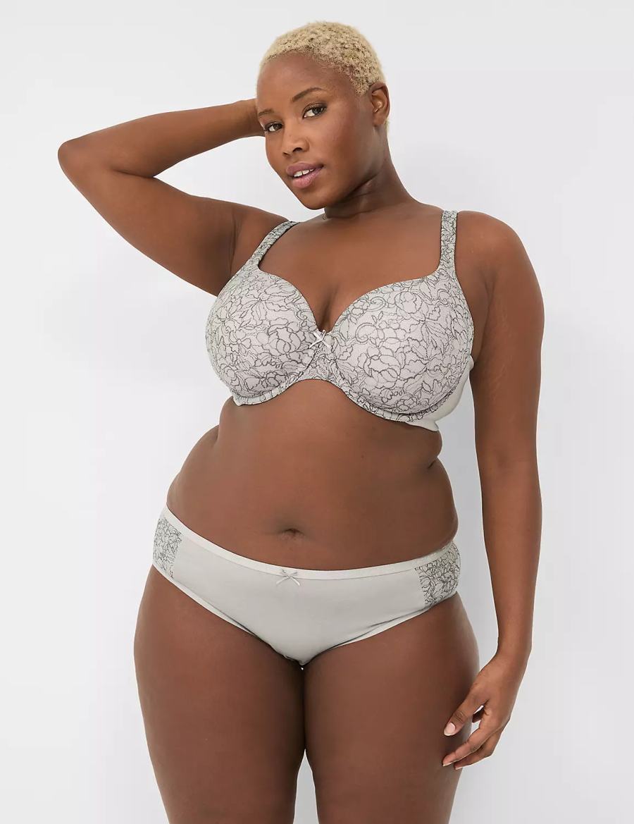 Lane Bryant Cotton Lightly Lined With Lace Women T-Shirt Bra White Grey | TVF1448DS