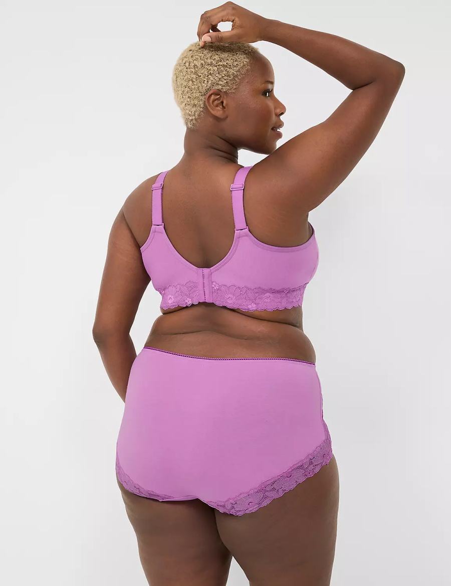 Lane Bryant Cotton No-Wire with Lace Women Unlined Bra Purple | ROV3241ZY