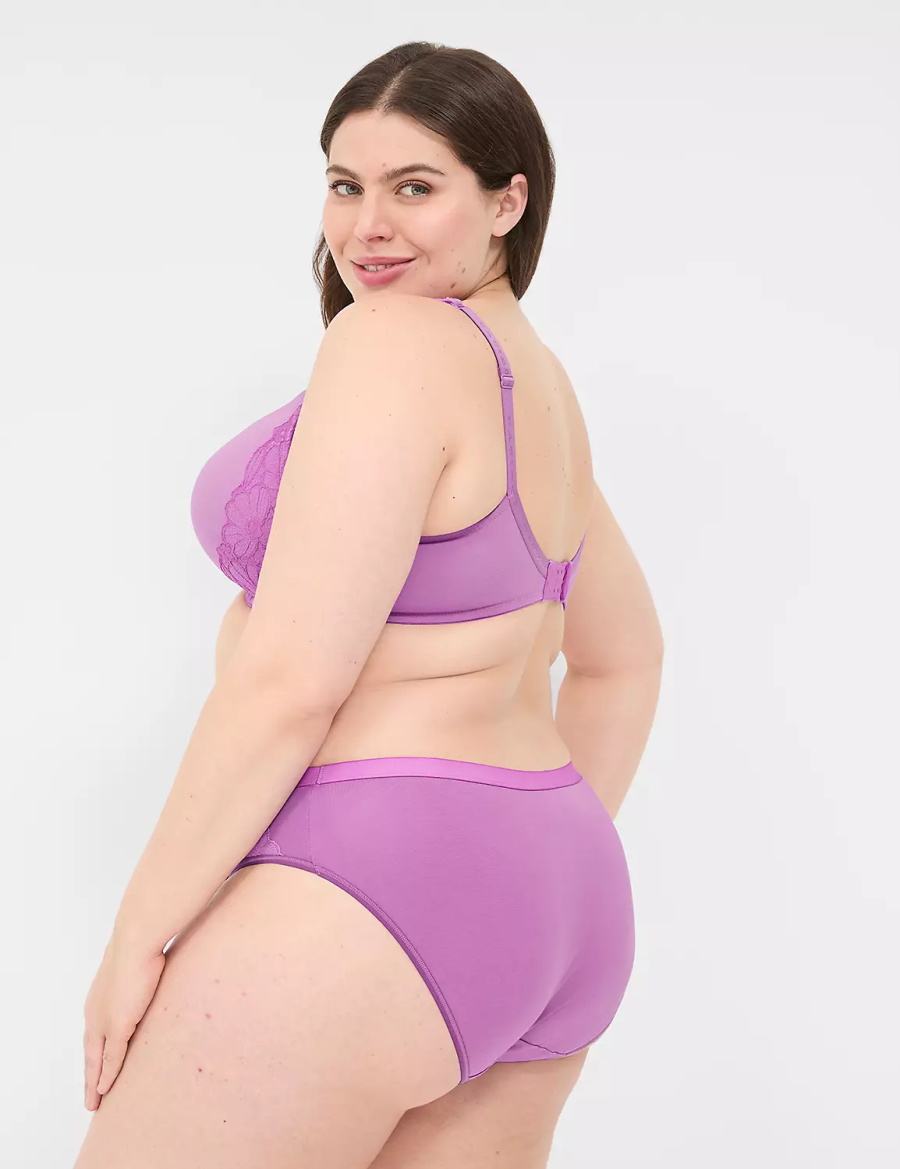 Lane Bryant Cotton With Lace-Trim Women Hipster Panty Purple | AAW7669LJ