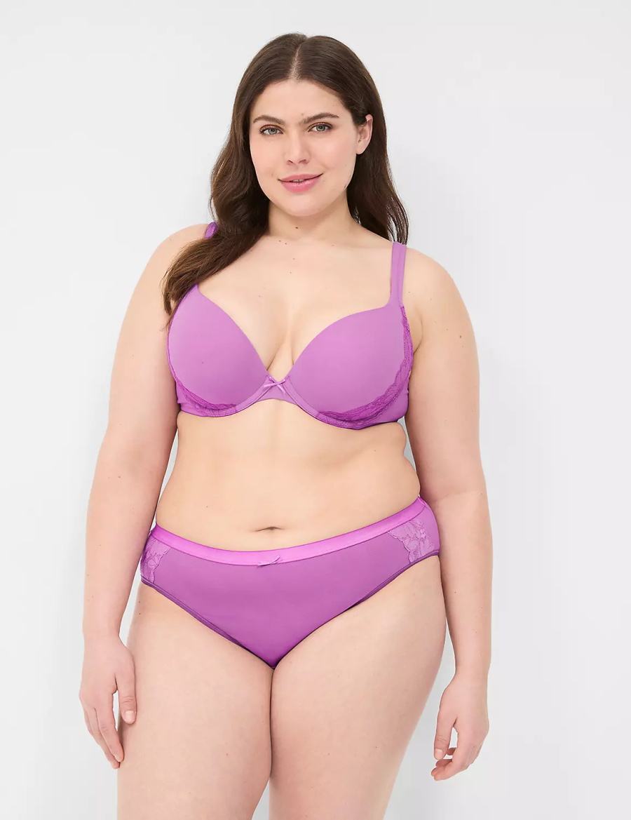 Lane Bryant Cotton With Lace-Trim Women Hipster Panty Purple | AAW7669LJ