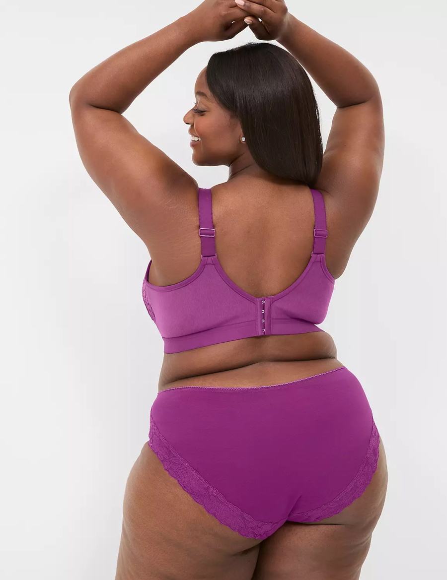 Lane Bryant Cotton With Lace Back Women Hipster Panty Purple | RKN7471JJ