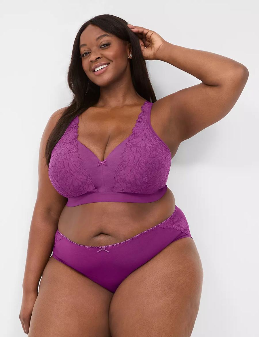 Lane Bryant Cotton With Lace Back Women Hipster Panty Purple | RKN7471JJ