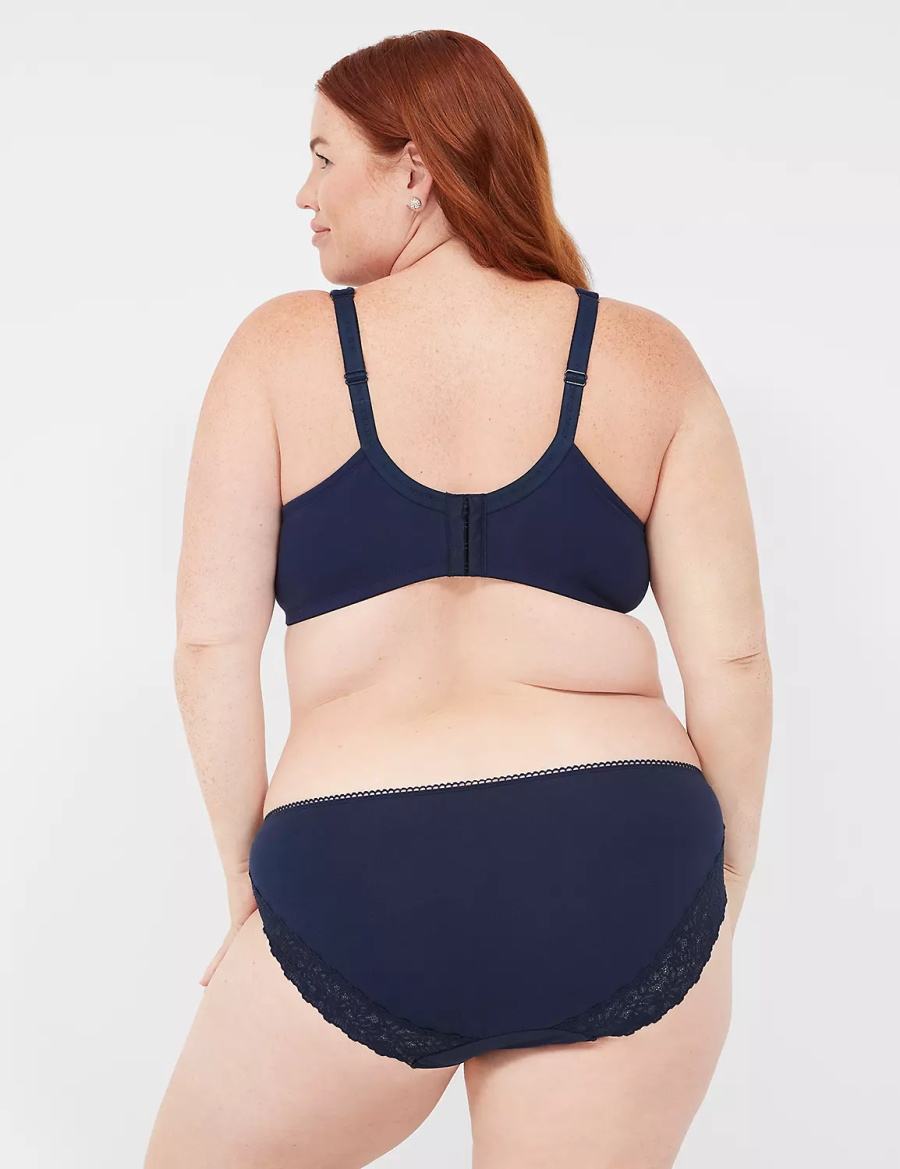 Lane Bryant Cotton with Lace-Trimmed Back Women Hipster Panty Blue | OJW8458GP