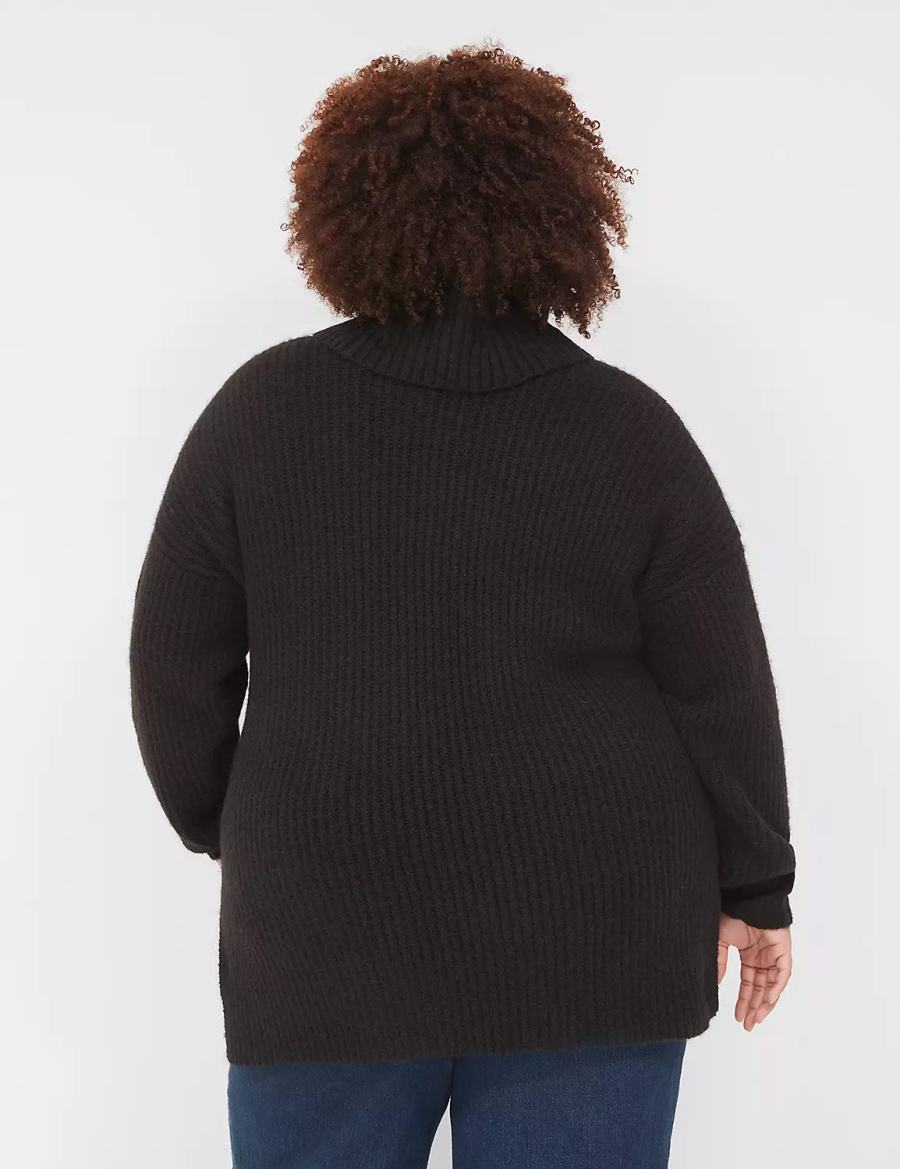 Lane Bryant Cowlneck Ribbed Long Women Sweaters Black | TSI930SQ