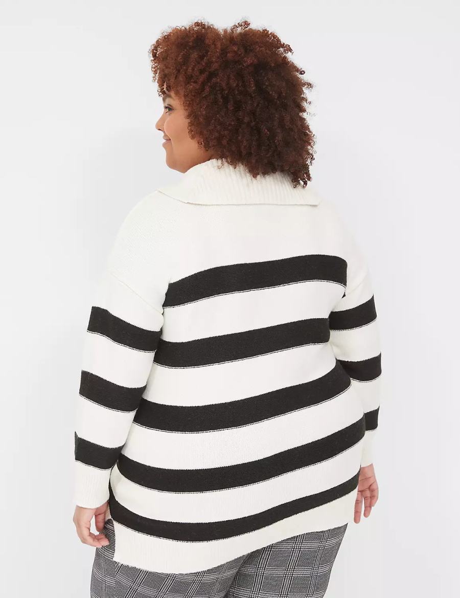 Lane Bryant Cowlneck Stripe Tunic Women Sweaters Cream Black | KOM7132GS