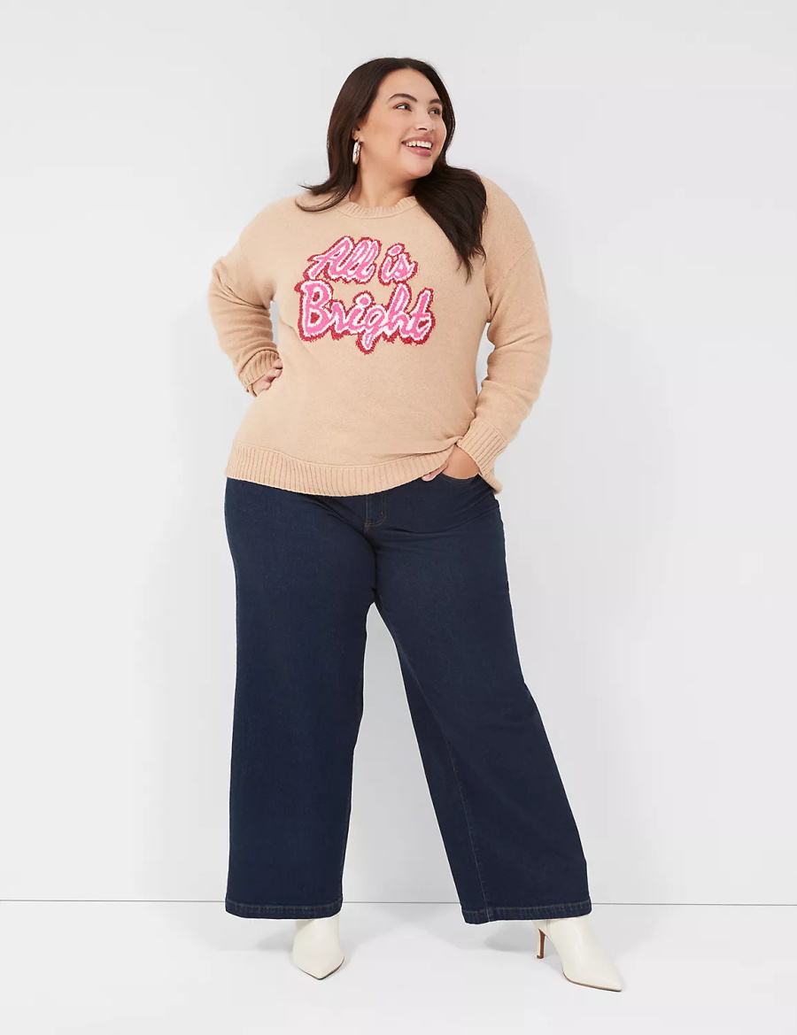 Lane Bryant Crew-Neck All Is Bright Women Sweaters Brown | RDE5039AX