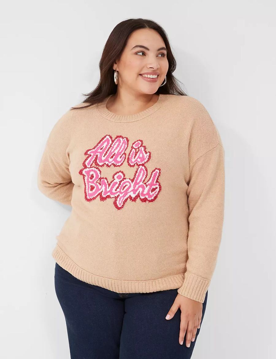 Lane Bryant Crew-Neck All Is Bright Women Sweaters Brown | RDE5039AX