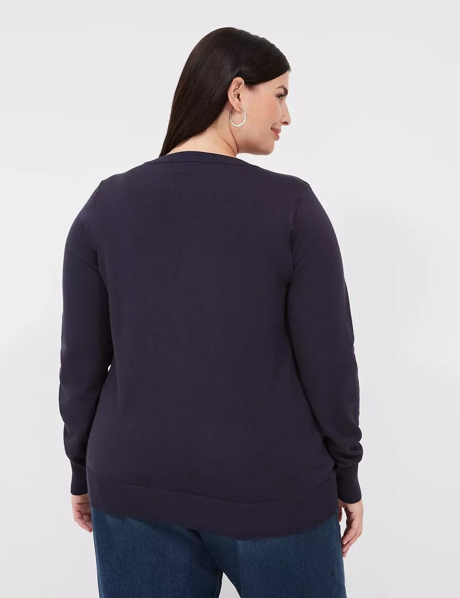 Lane Bryant Crew-Neck Button-Front Women Cardigan Blue | AGA1954NN