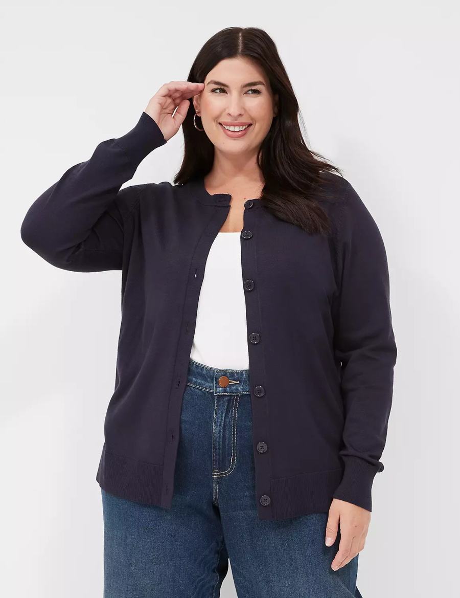 Lane Bryant Crew-Neck Button-Front Women Cardigan Blue | AGA1954NN