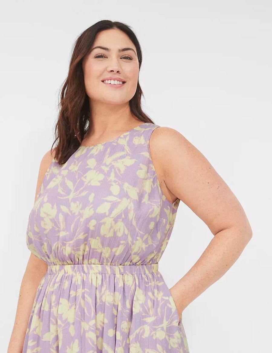 Lane Bryant Crew-Neck Fit & Flare Women Midi Dress Purple | QLH2539LC