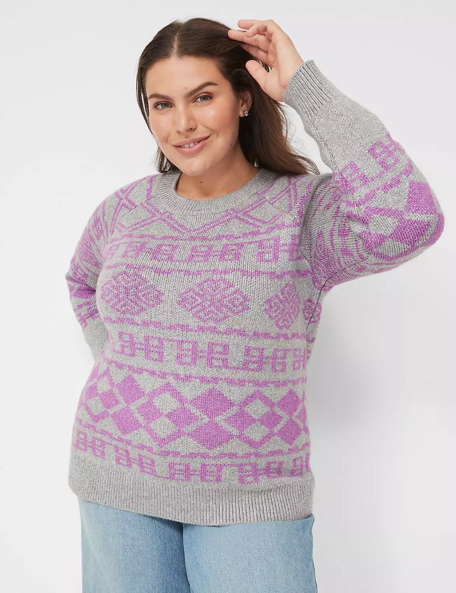 Lane Bryant Crew-Neck Jacquard Women Sweaters Grey | RCY4617UR