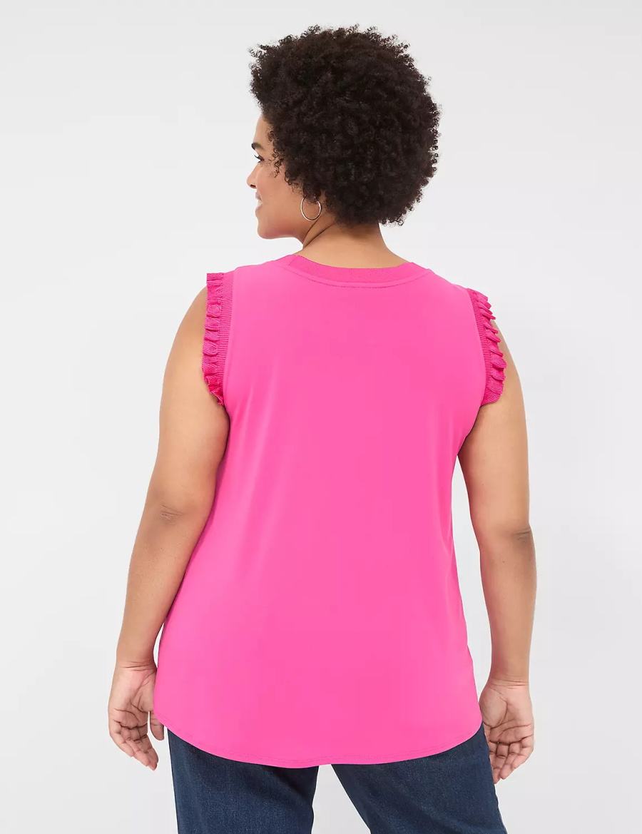 Lane Bryant Crew-Neck Ruffle-Trim Women Tank Top Pink | SYH224WP