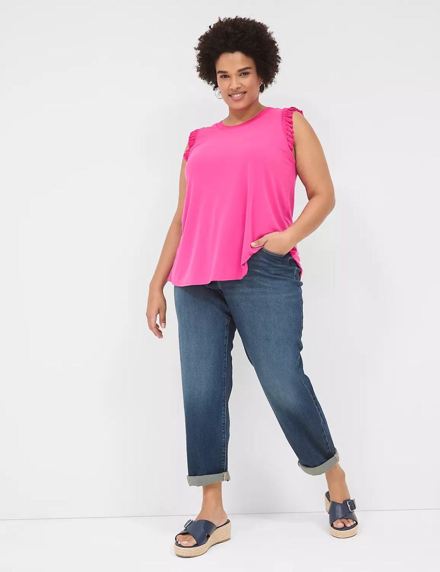 Lane Bryant Crew-Neck Ruffle-Trim Women Tank Top Pink | SYH224WP