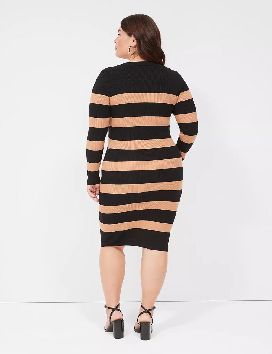 Lane Bryant Crew-Neck Stripe Sweater Women Knitted Dress Black | ELJ4924AM