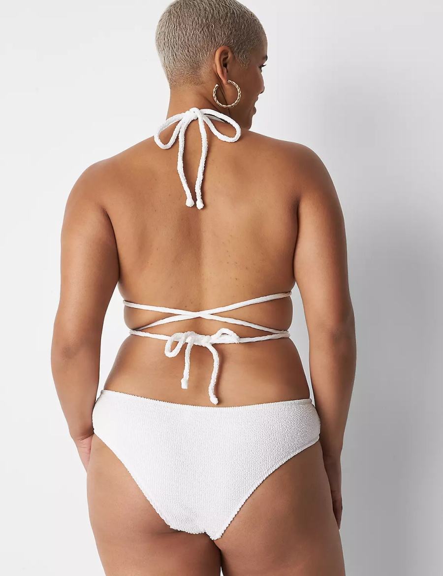 Lane Bryant Crinkle Dipped Tanga Swim Women Bikini Bottom White | QDL7962WY