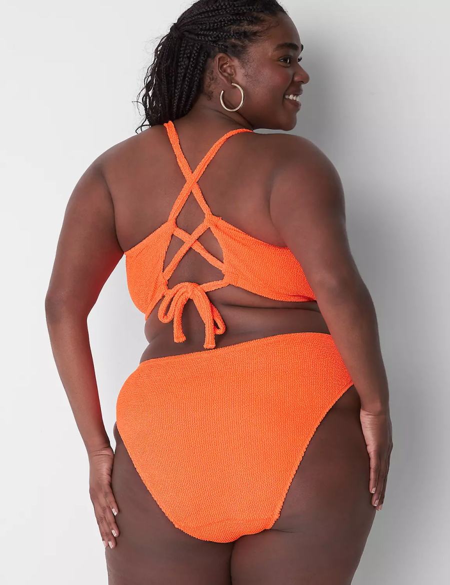 Lane Bryant Crinkle High-Leg Cheeky Swim Women Bikini Bottom Orange | ORX7741FA