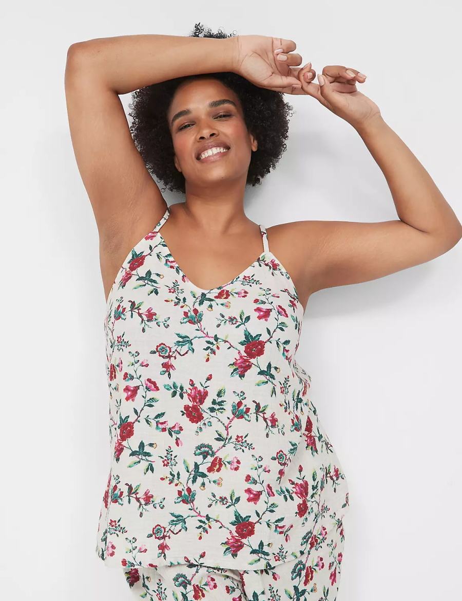 Lane Bryant Crinkle Woven Sleep Cami Women Tanks White Multicolor | AYM8239PT