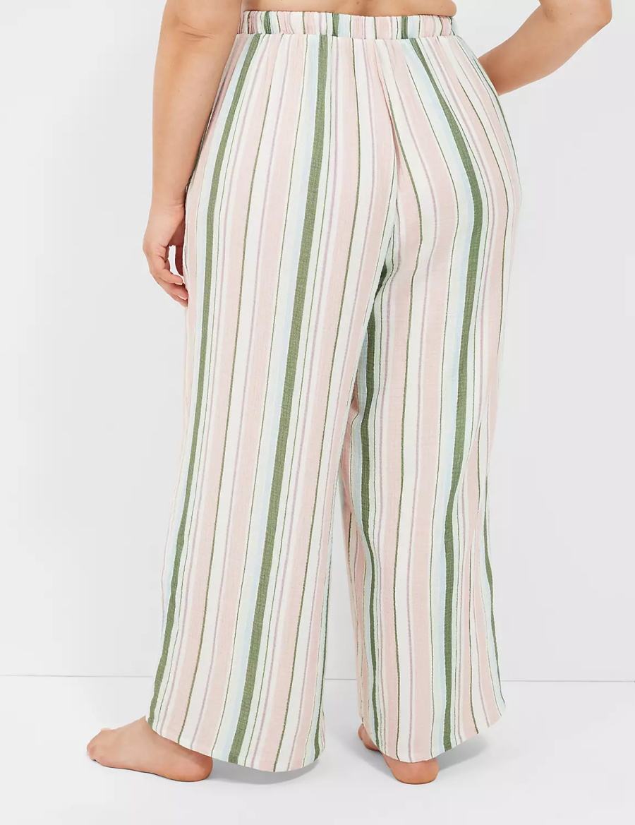 Lane Bryant Crinkle Woven Wide Leg Women Pants Green Multicolor Stripes | VTS1317XO