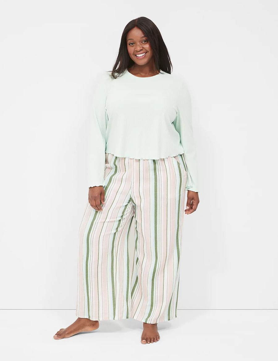 Lane Bryant Crinkle Woven Wide Leg Women Pants Green Multicolor Stripes | VTS1317XO