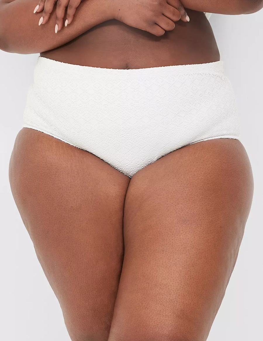 Lane Bryant Crochet Mid-Rise Swim Women Briefs White | FDM5281KL