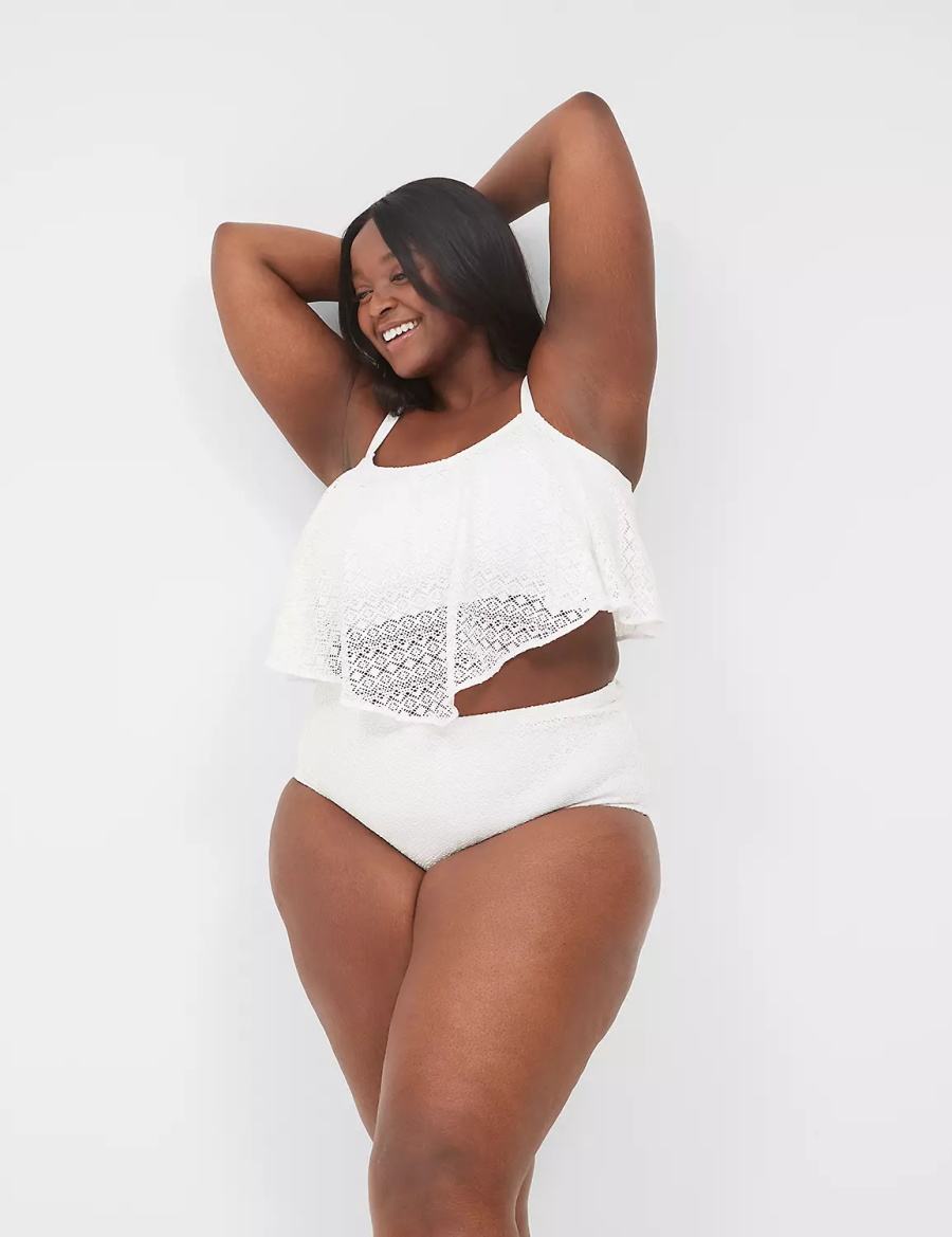 Lane Bryant Crochet Mid-Rise Swim Women Briefs White | FDM5281KL