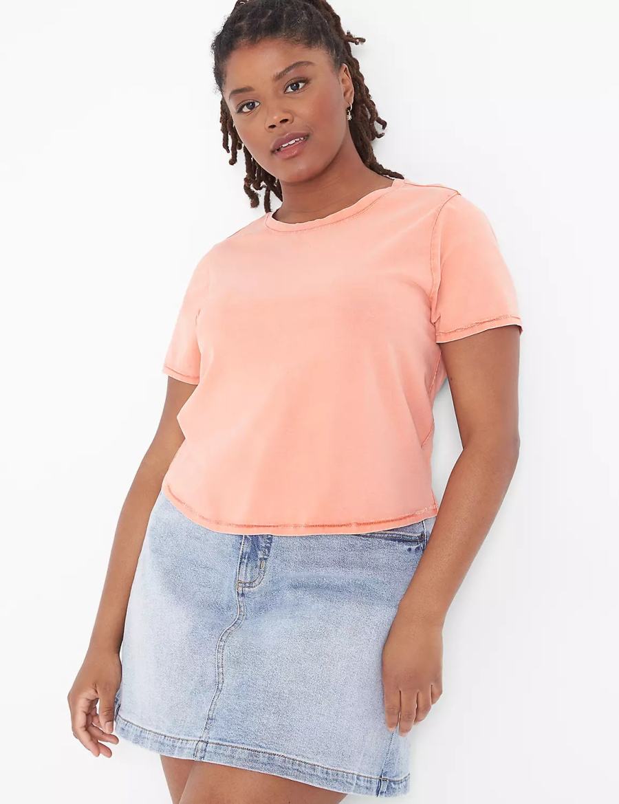 Lane Bryant Crop Crew-Neck Washed Tee Women T Shirts Orange | NSA3473UK