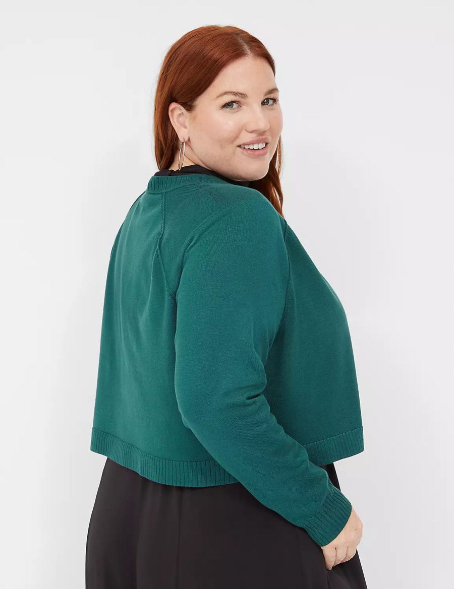 Lane Bryant Crop Open-Front Shrug Women Sweaters Green | HWO3864QY