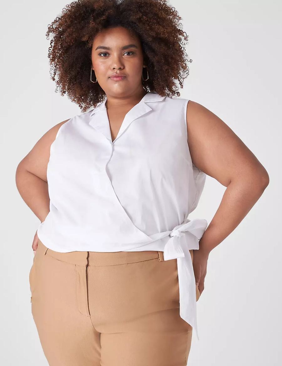 Lane Bryant Crop Sleeveless Full-Wrap Top Women T Shirts White | EOW9833HC