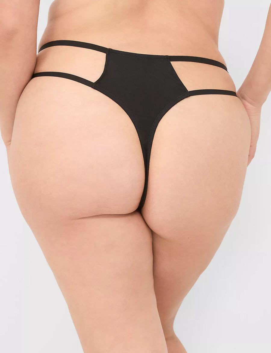 Lane Bryant Crotchless Strappy Women Thong Panty Black | ILI2688ZL