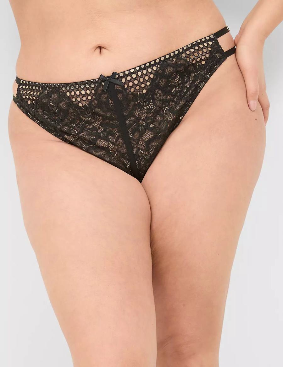 Lane Bryant Crotchless Strappy Women Thong Panty Black | ILI2688ZL